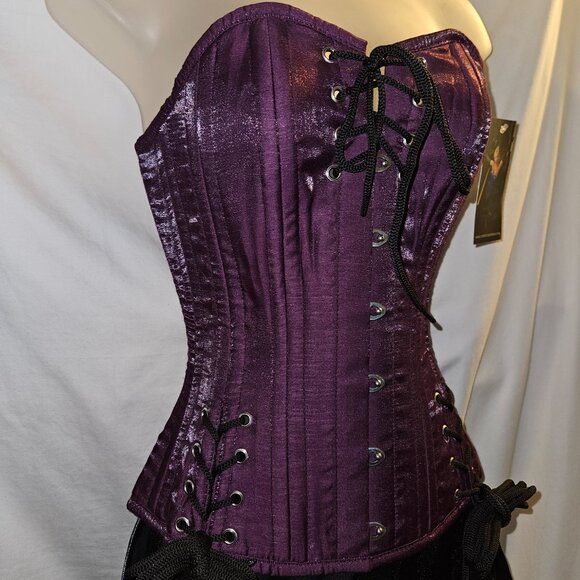 NEW 22" XS PURPLE IRIDESCENT SILK TIGHT LACING BABYLON CORSET - Picture 4 of 15